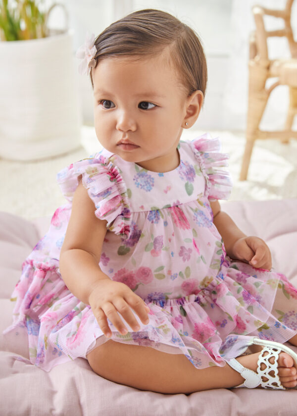 Mayoral - Vestido estampado tul recién nacido